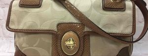 Coach Peyton Signature Khaki\Brown Sateen Shoulder Bag Purse